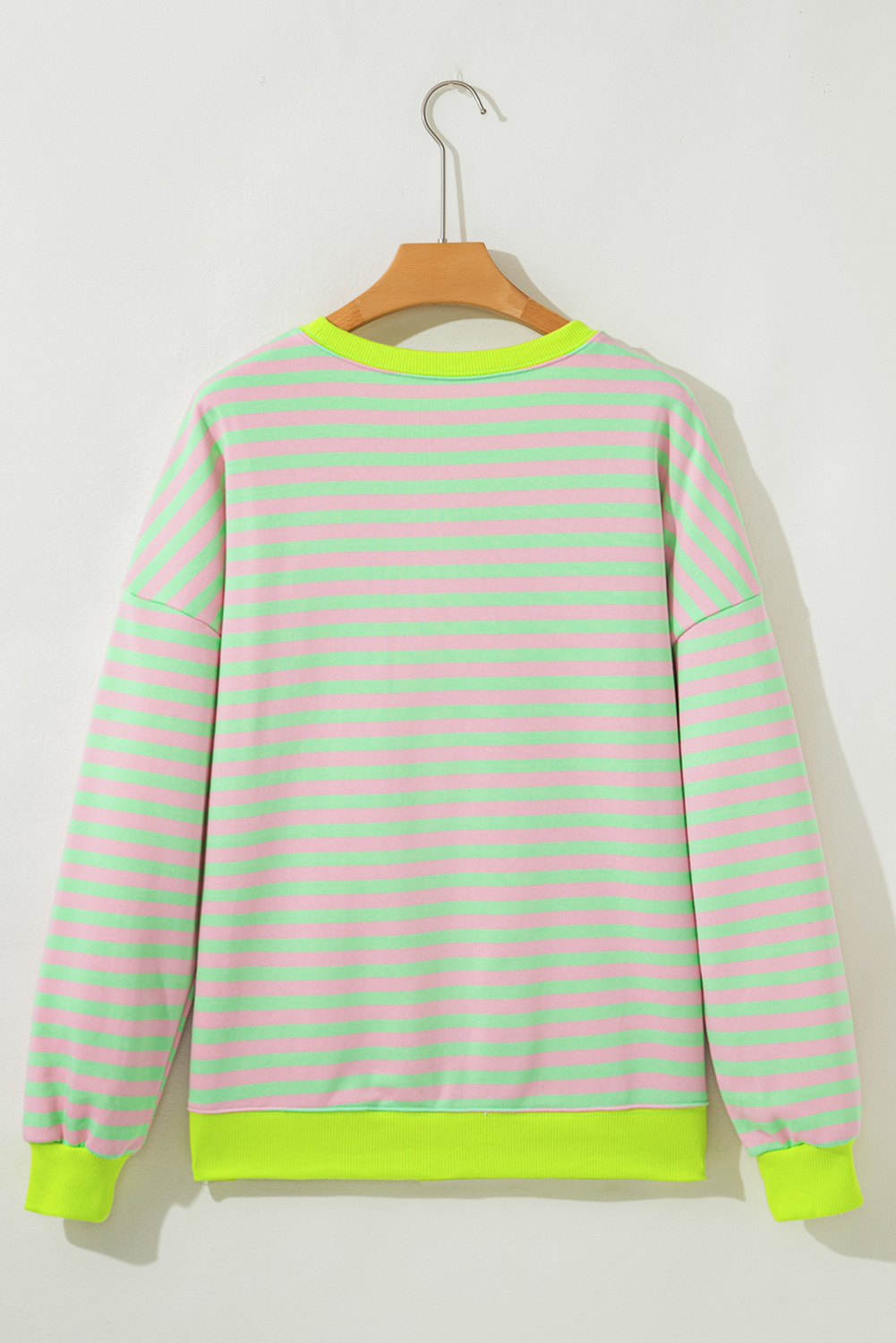 Red Stripe Contrast Ribbed Trim Crossed Stitch Drop Shoulder Sweatshirt