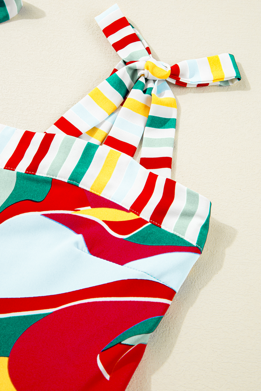 Sky Blue Abstract Print Striped Detail Knot Strap Maxi Dress