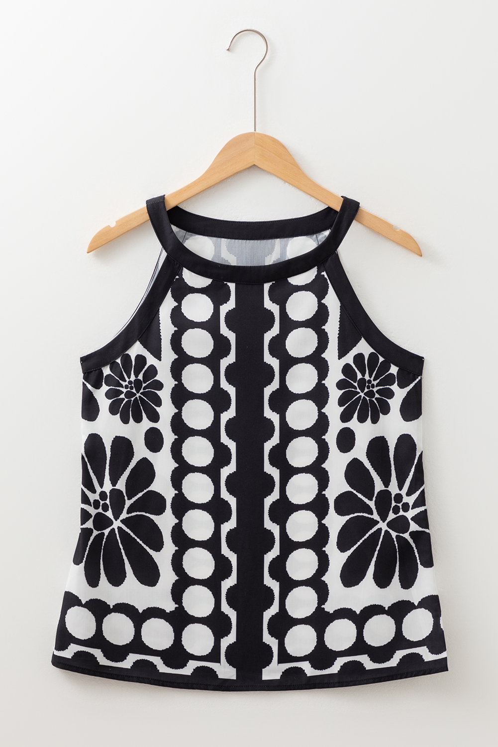 Black Abstract Dot Flower Print Tank Top