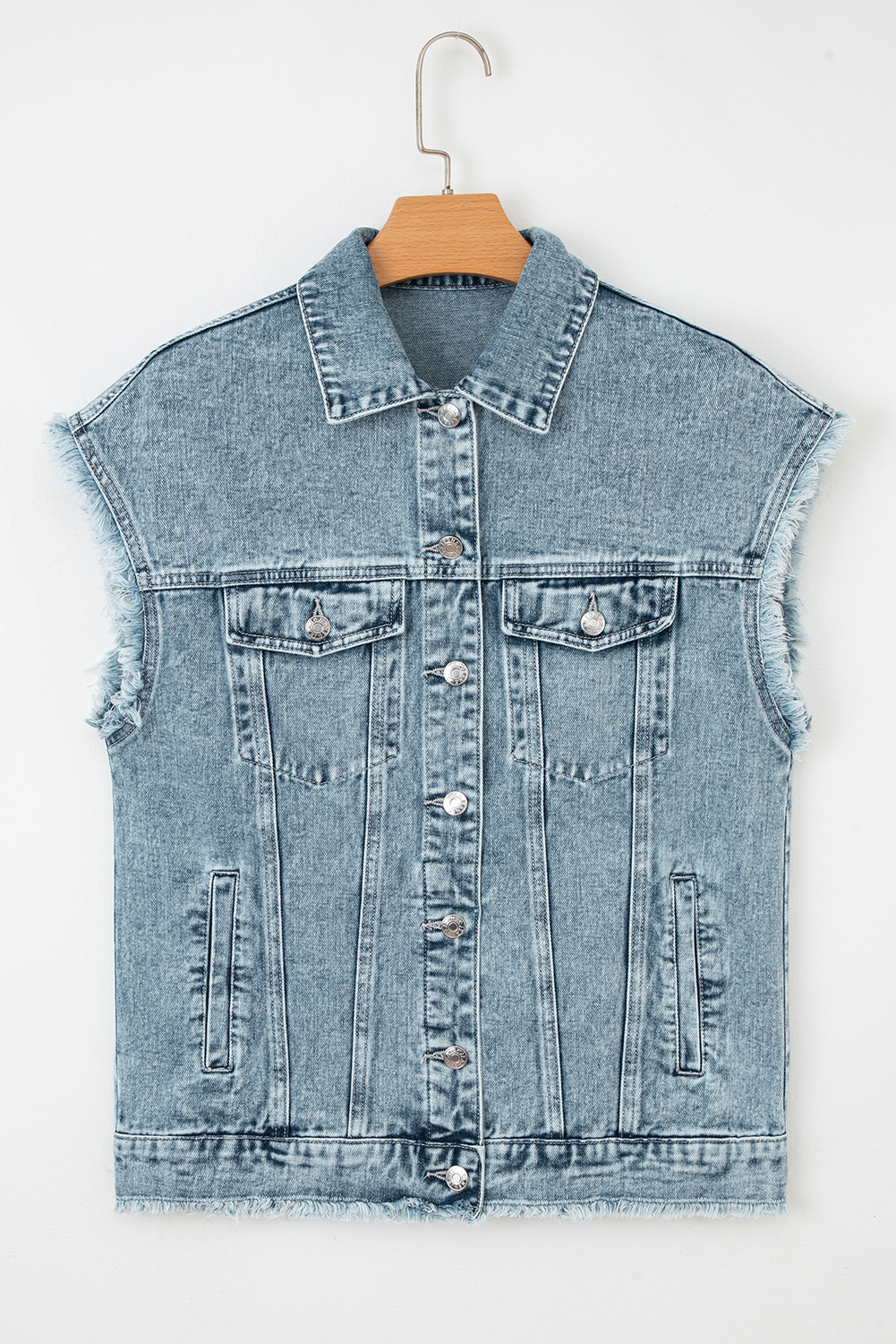 Myosotis Button Flap Pocket Frayed Detail Denim Vest