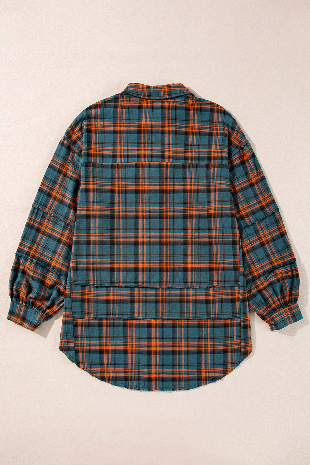 Red Plaid Long Sleeeve Side Split Distressed Hem Shirt
