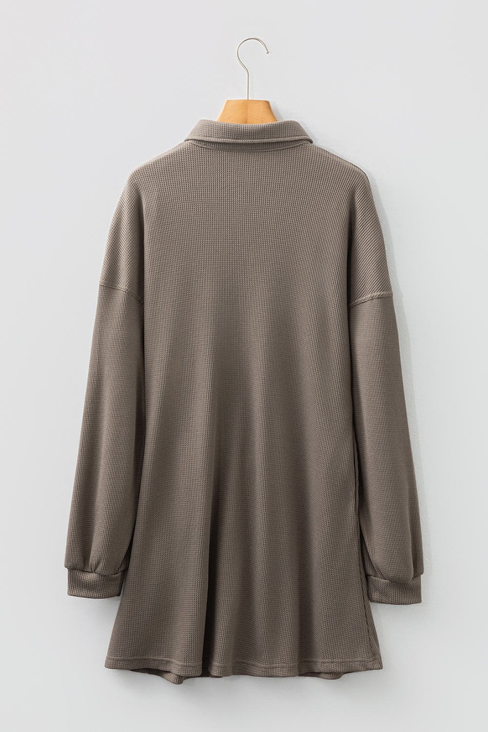 Simply Taupe Waffle Knit Shirt Tunic Dress