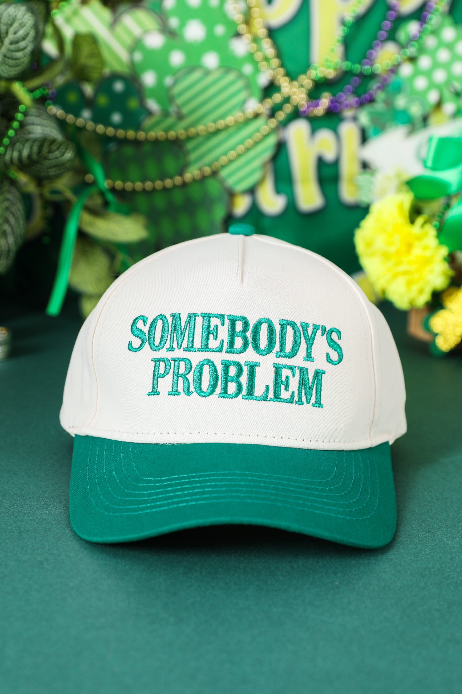 Dark Green SOMEBODYS PROBLEM Embroidered Two-tone Baseball Cap