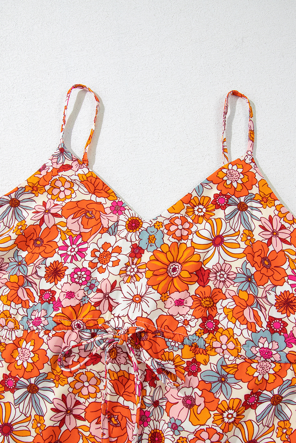 Red Boho Fashion Print Spaghetti Straps Drawstring Maxi Dress