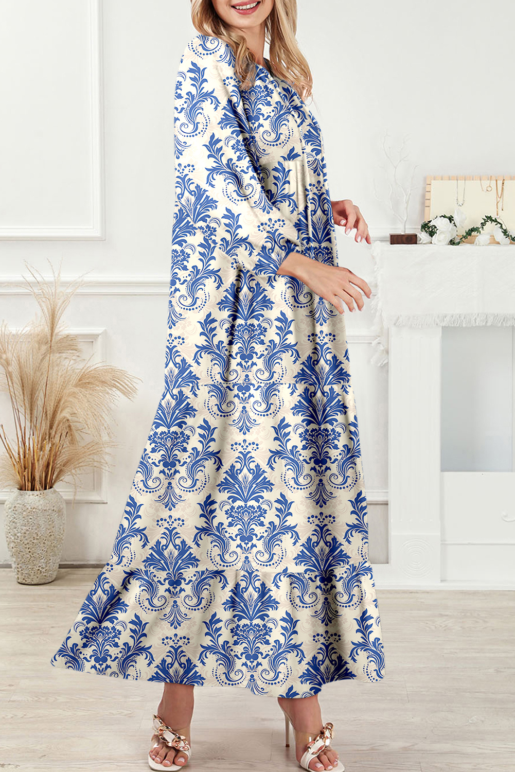 Sky Blue Boho Printed Half Sleeve Maxi Dress