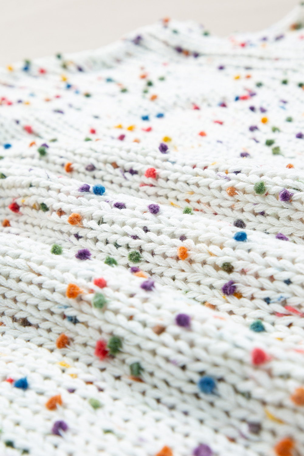 White Confetti Rib Knit Long Sleeve Cardigan