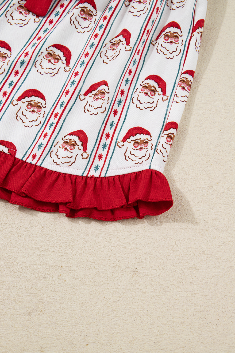 White Santa & Stripes Ruffle PJ Set