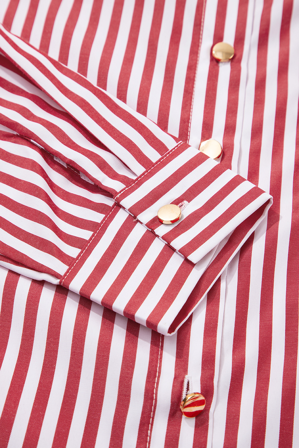 Red Stripe Patched Pocket Side Slit Loose Shirt
