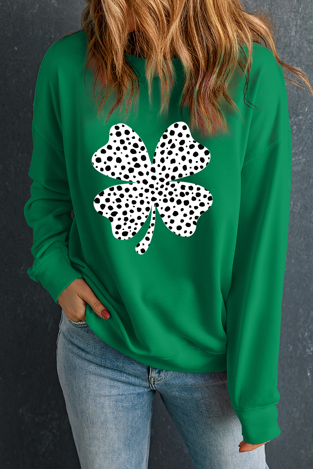 Dark Green St Patricks Day Spotty Clover Graphic Sweatshirt