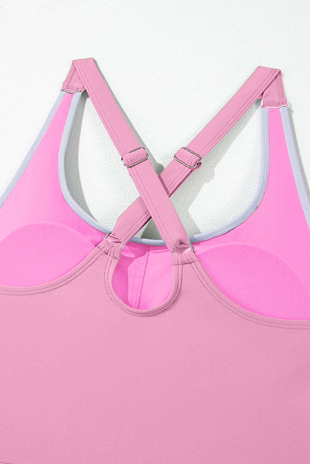 Bright Pink Contrast Edge Ruffled High Waist One Piece Swim Dress