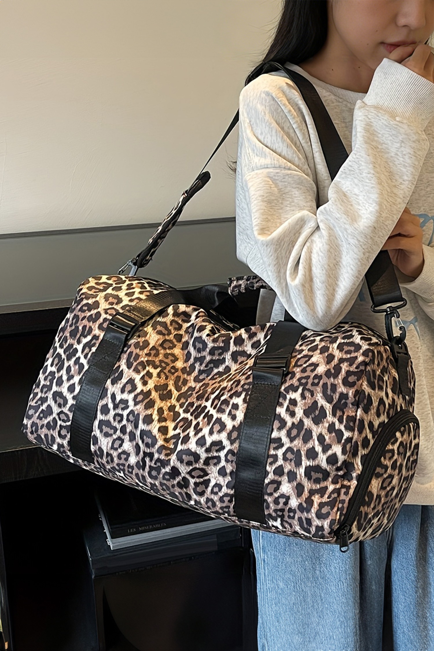 Coffee Leopard Large Travel Duffel Bag