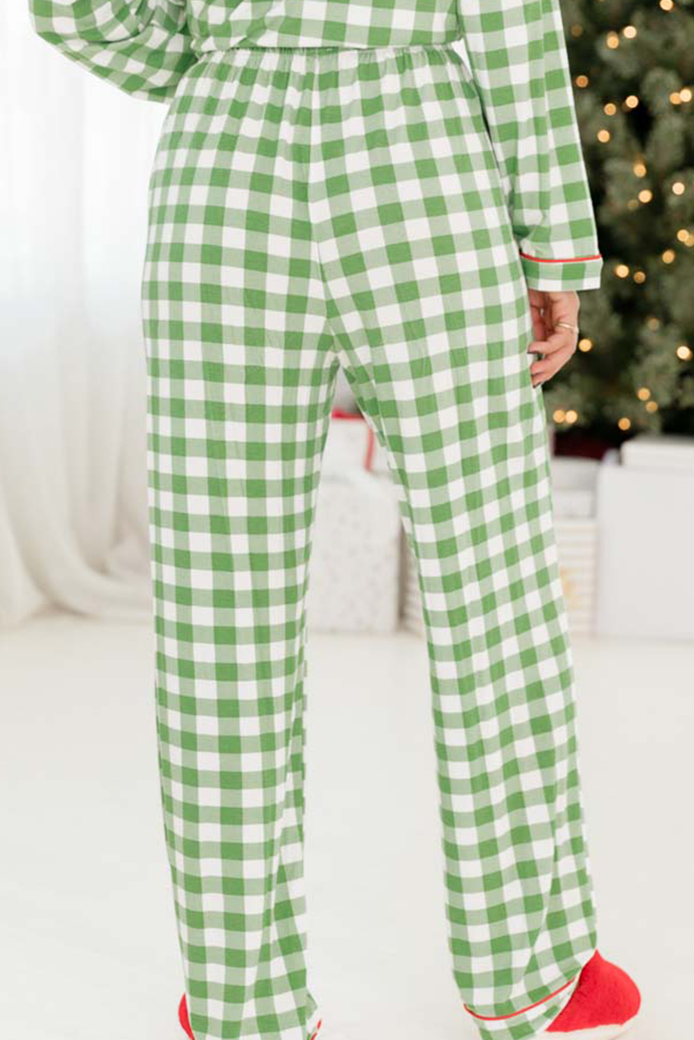 Fiery Red Christmas Plaid Print Shirt and Pants Pajama Set