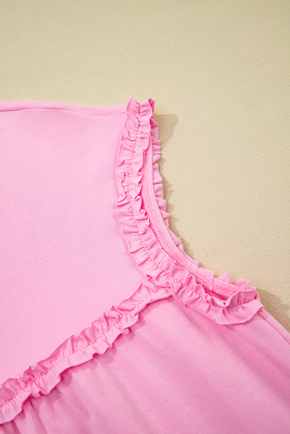 Pink Frilled Trim Crew Neck Loose Fit Mini Dress