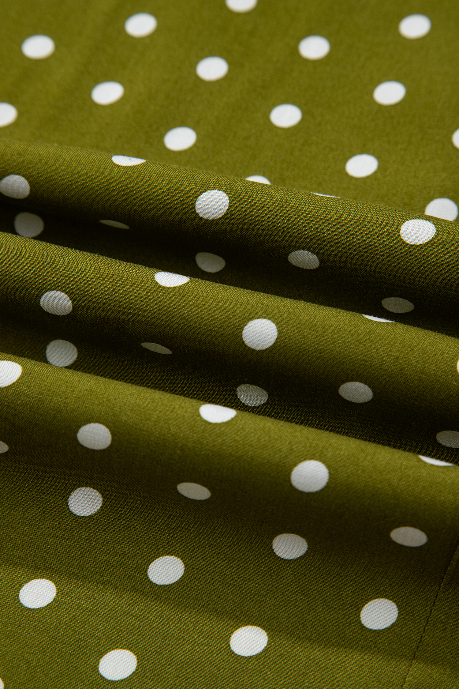 Green Polka Dot Print Lacy Neckline Smocked High Waist Maxi Dress