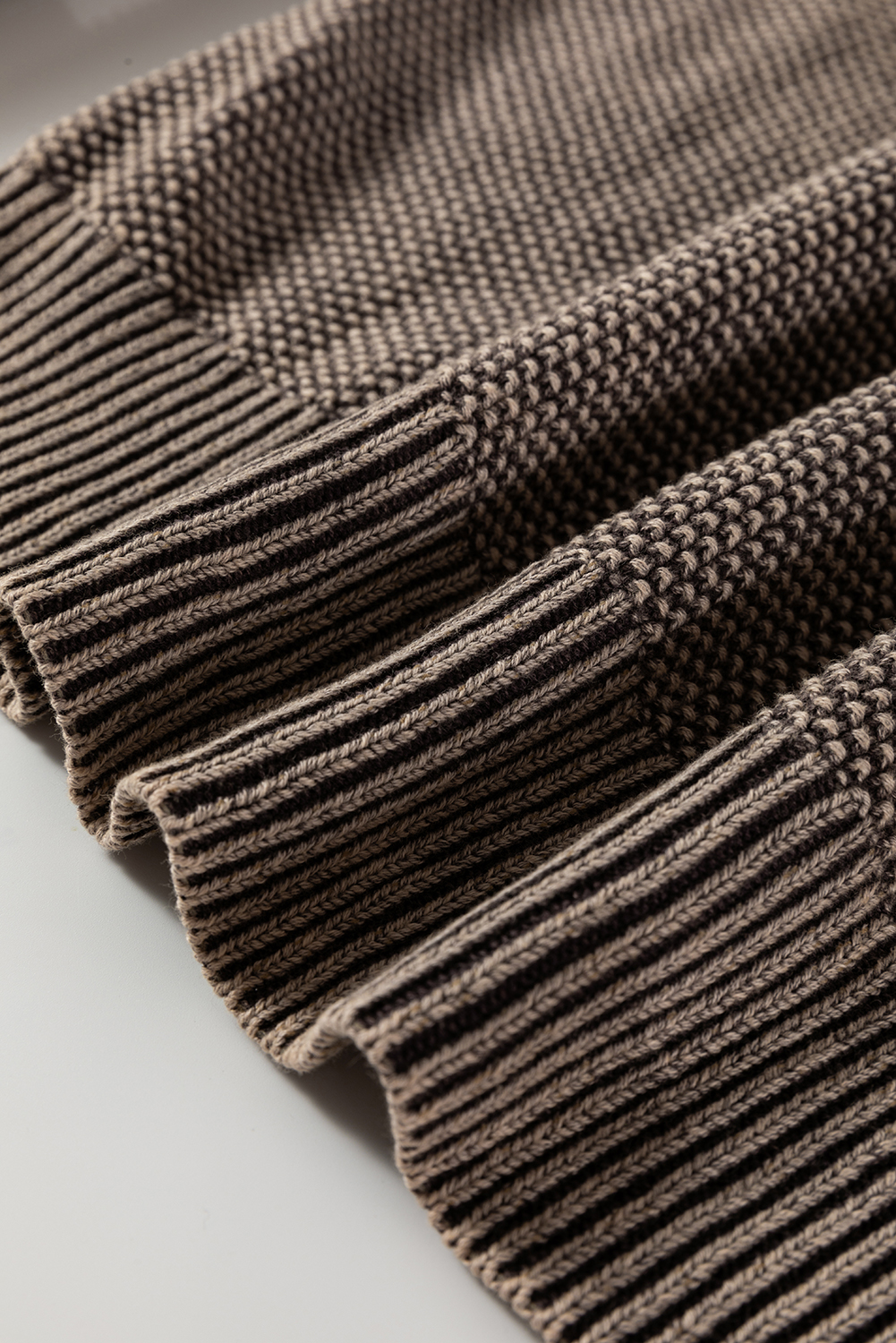 Dark Brown Contrast Cable Knit Sleeve Casual Sweater