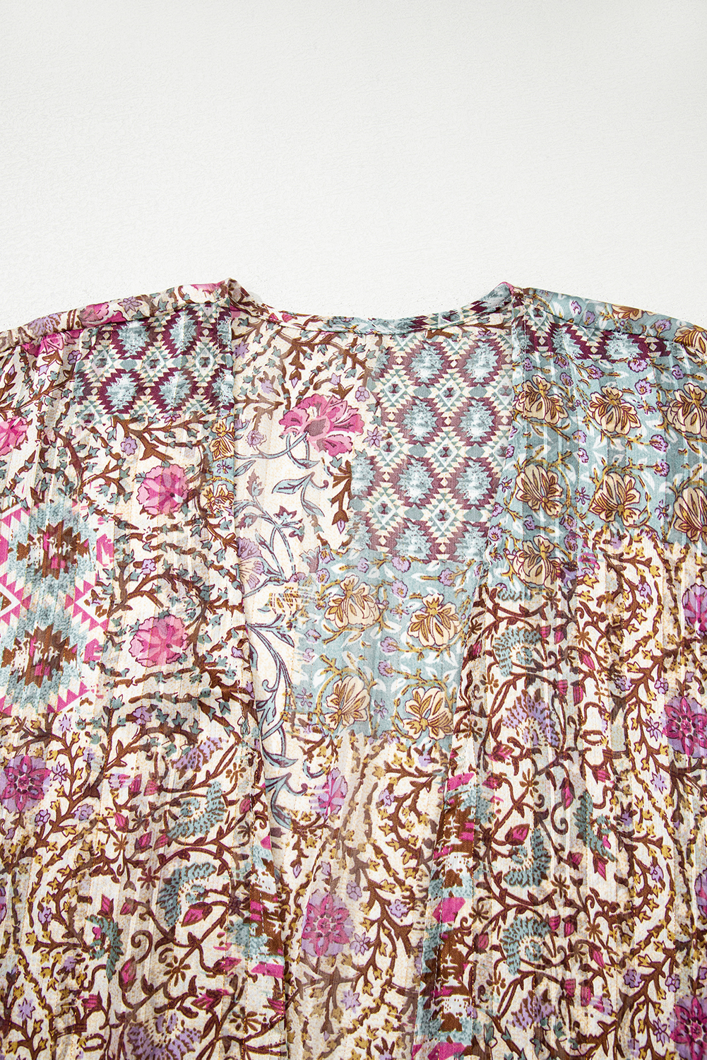 Apricot Floral Print Short Wide Sleeve Open Front Loose Kimono