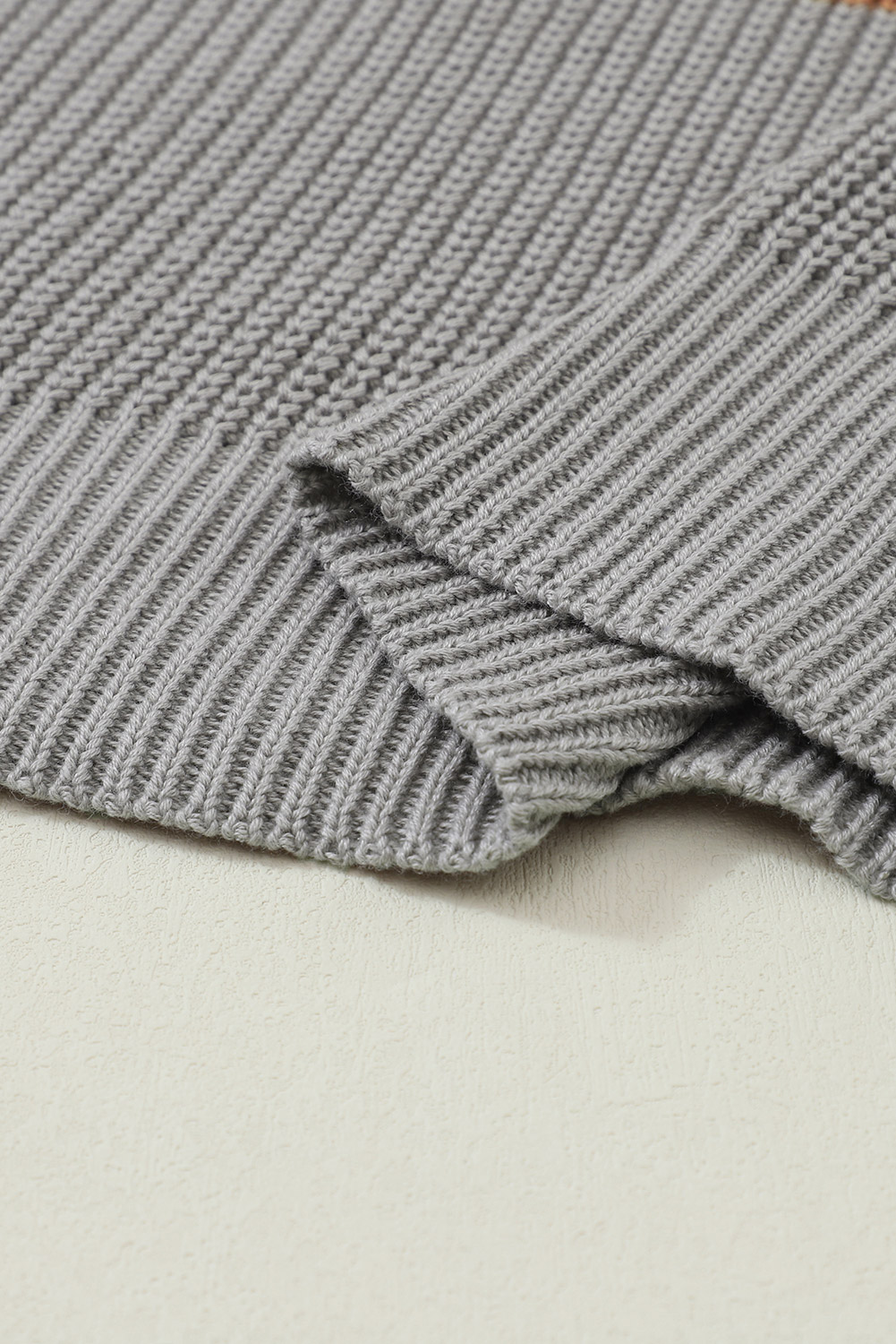 Chestnut Color Block Knitted O-neck Pullover Sweater