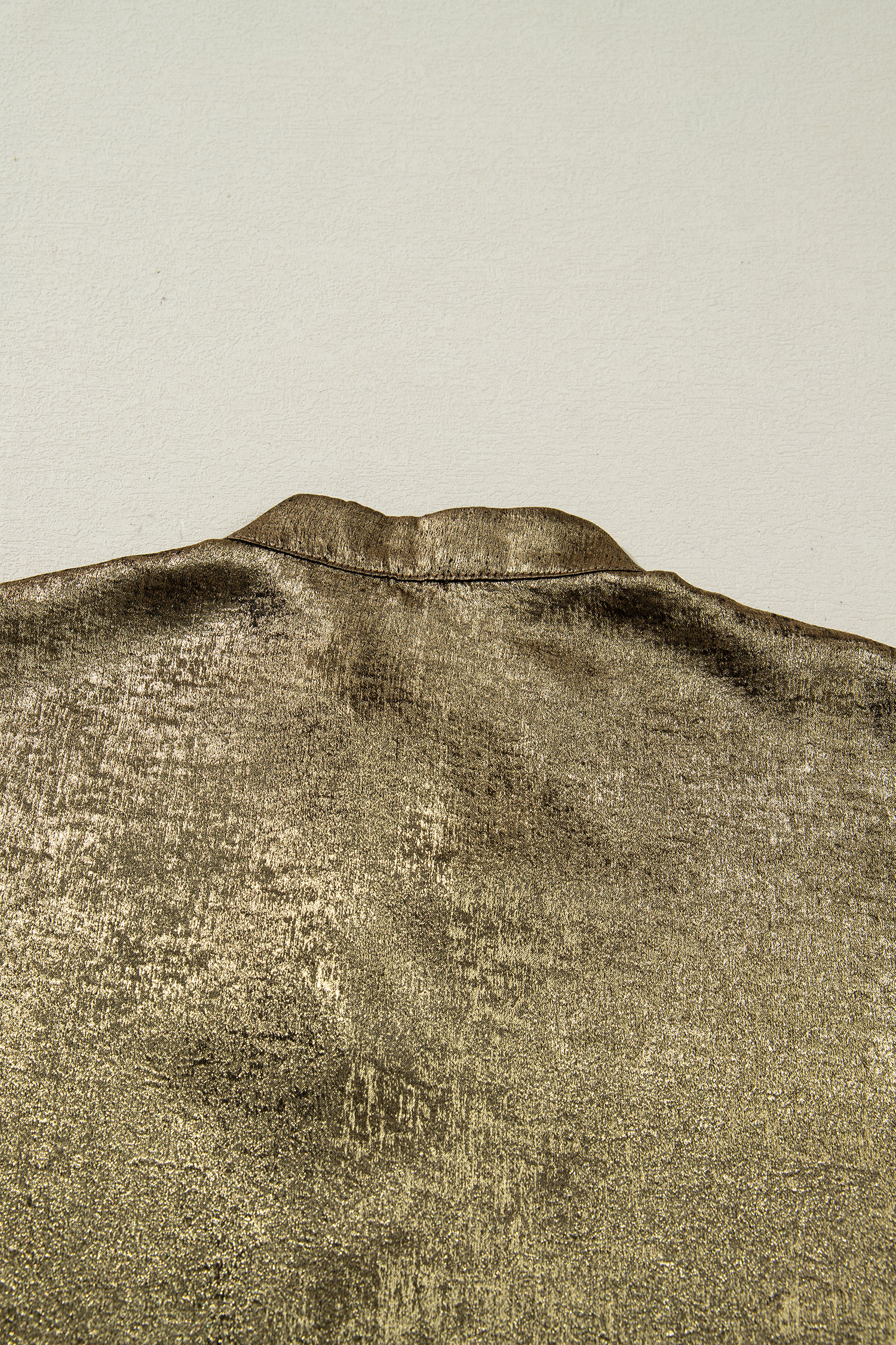 Apricot Metallic Round Neck Smocked Long Sleeve Blouse