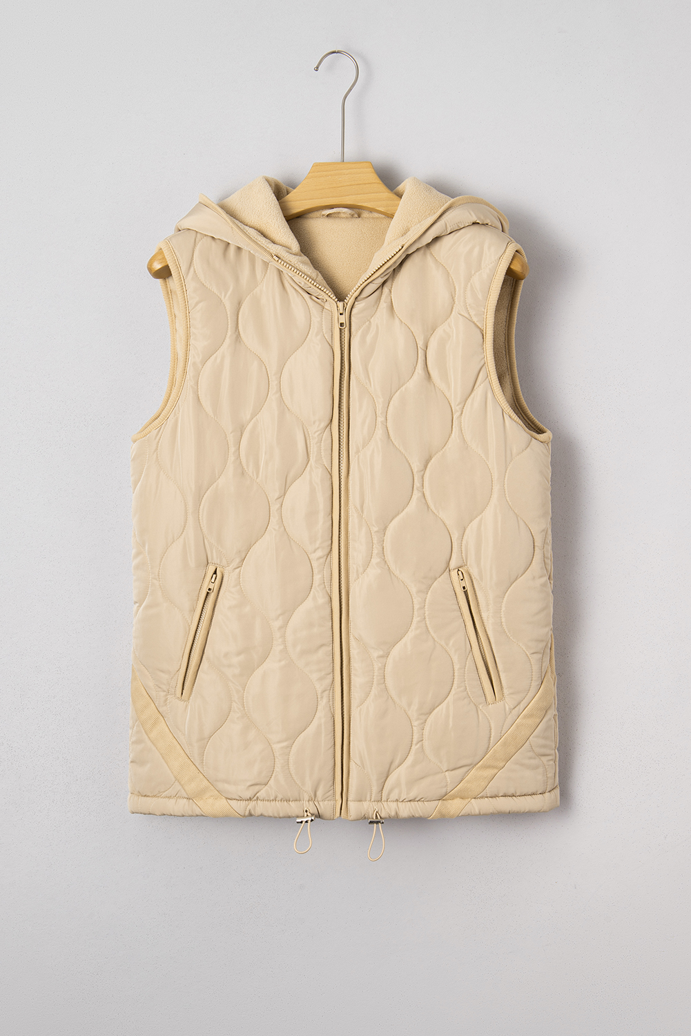 Pale Khaki Quilted Padded Casual Winter Jacket Vest with Fleece Lining