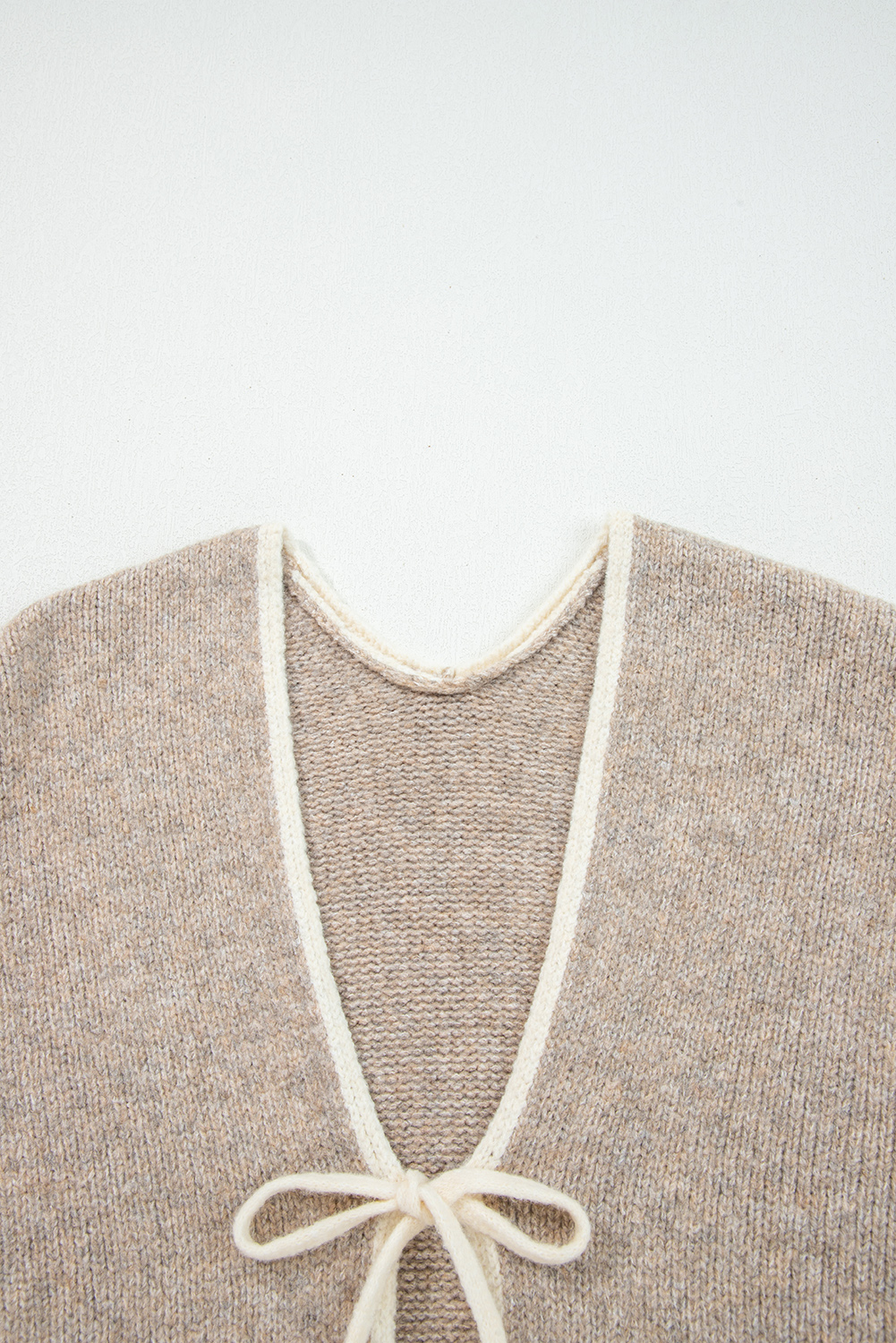 Pale Khaki Tied Front Drop Shoulder Chunky Casual Cardigan