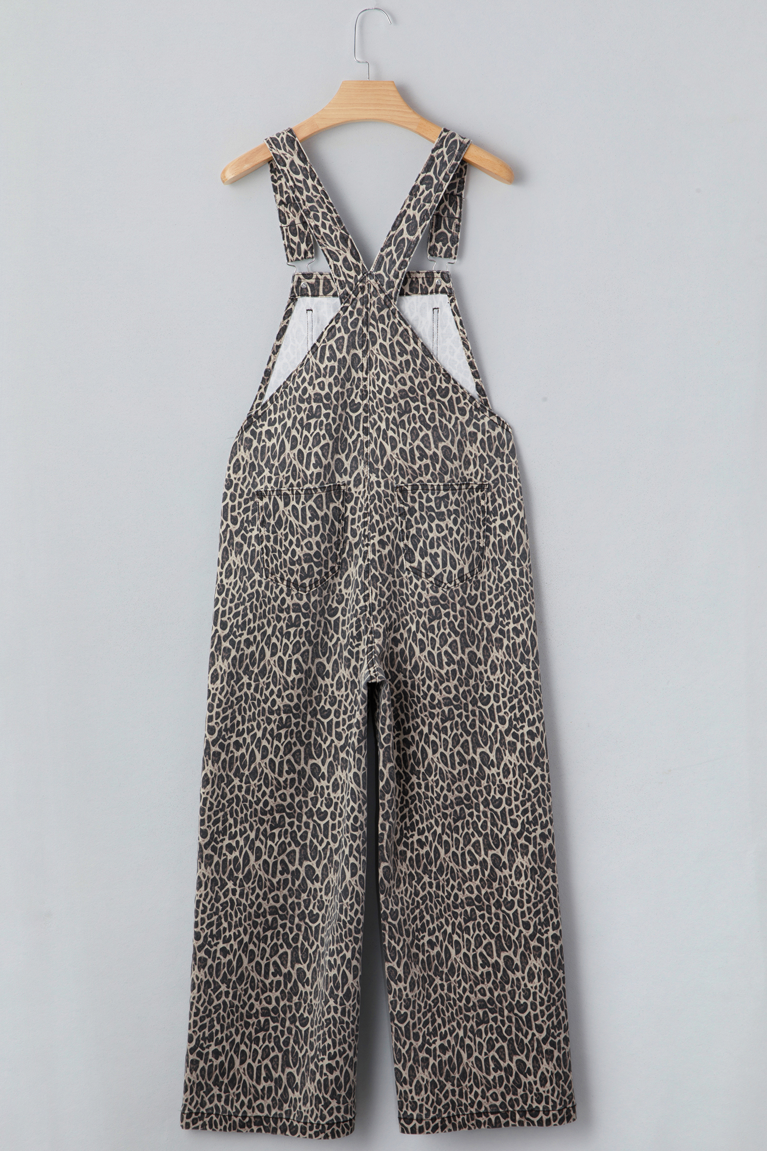 Brown  Leopard Print Straight Leg Loose Denim Overall Jumpsuit