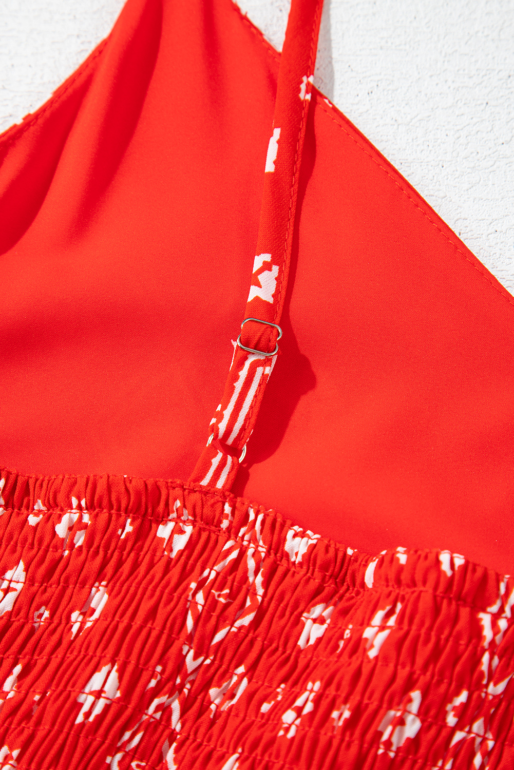 Red Boho Fashion Print Spaghetti Straps Drawstring Maxi Dress