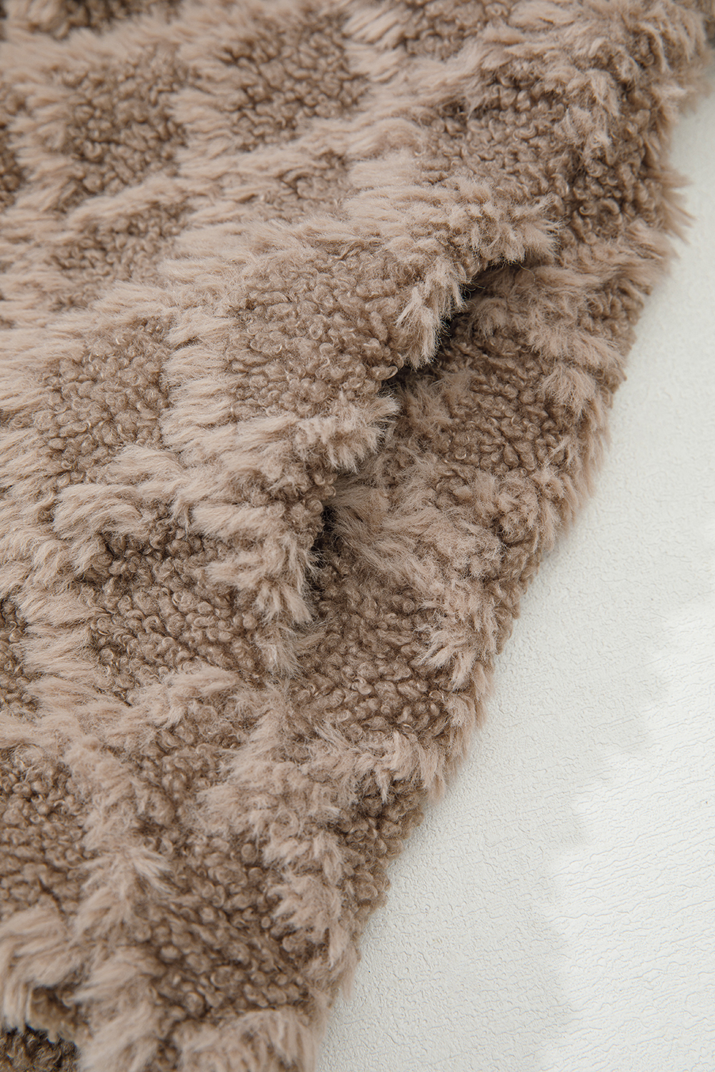 Chestnut Sherpa Rhombus Zip Up Side Pocket Hooded Jacket