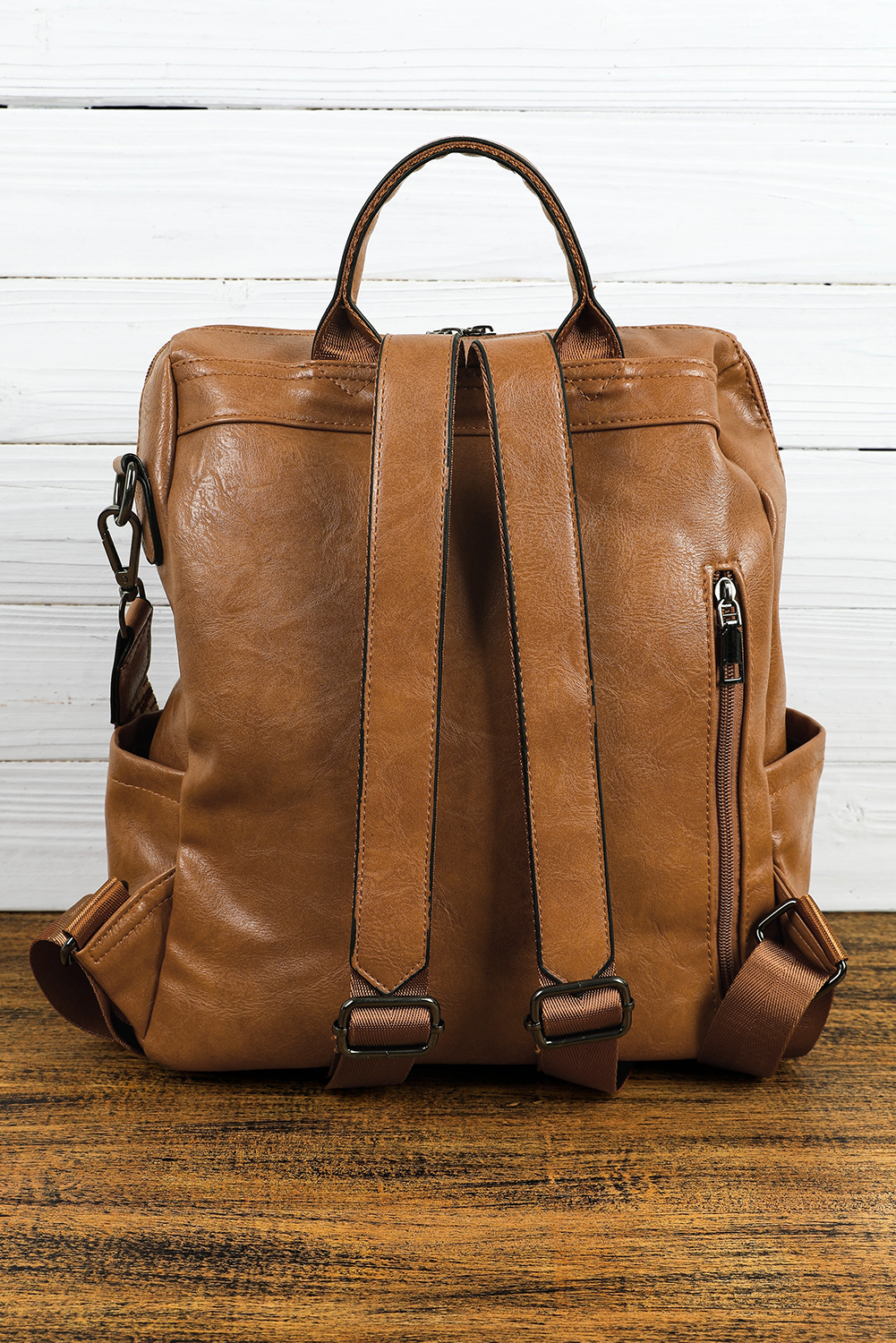 Brown Tassel Decor Retro PU Large Capacity Backpack