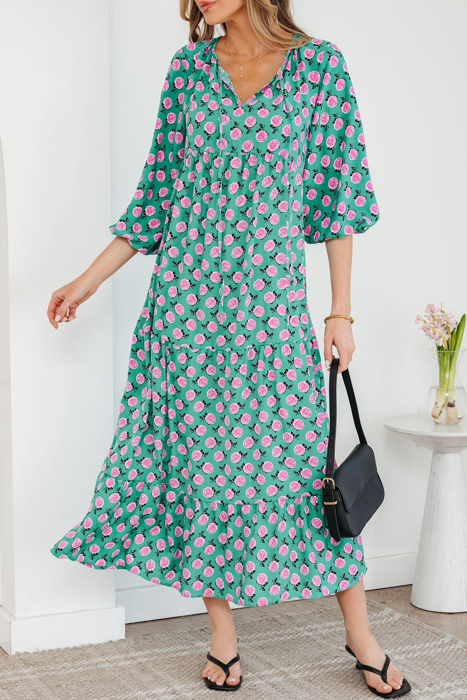 Sky Blue Boho Printed Half Sleeve Maxi Dress