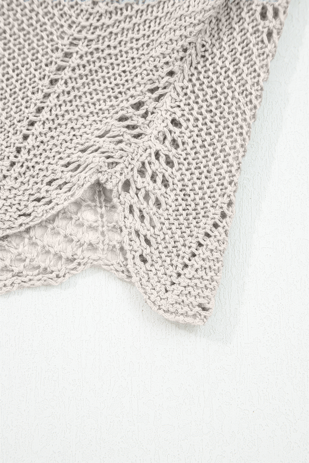 Navy Blue Hollow Out Knit 7/8 Sleeve Casual Sweater