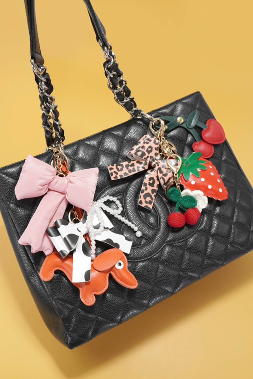 Pink Gingham Puffer Bow Knot Bag Pendant Keychain