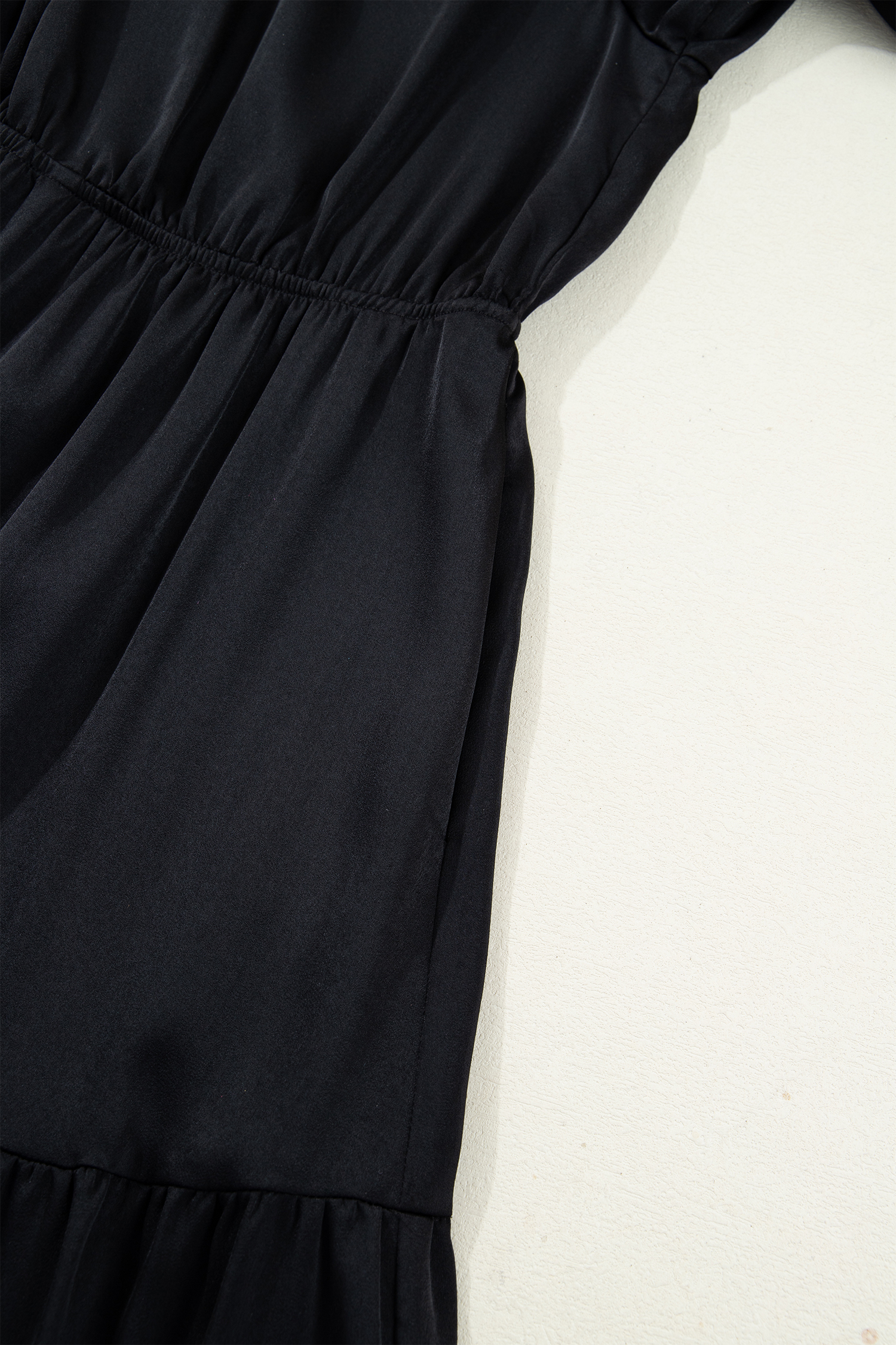 Black Flounced Bracelet Sleeve V Neck Tiered Maxi Dress