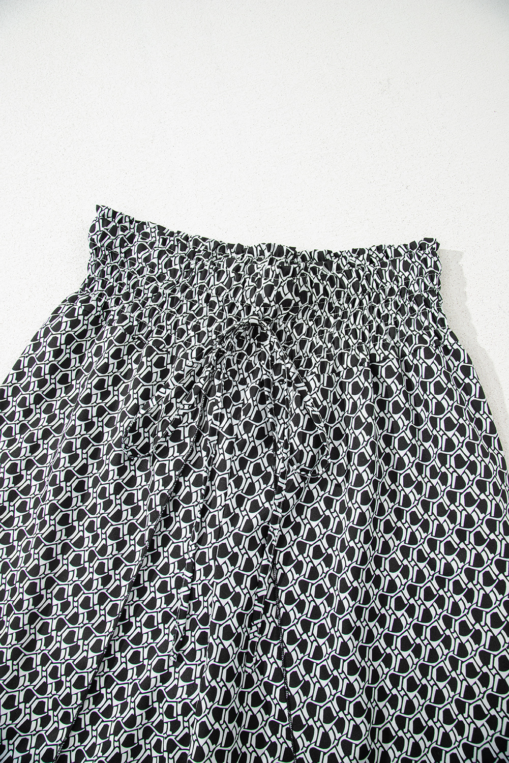 Black Bohemian Print Slit Wide Leg Smocked High Waist Pants