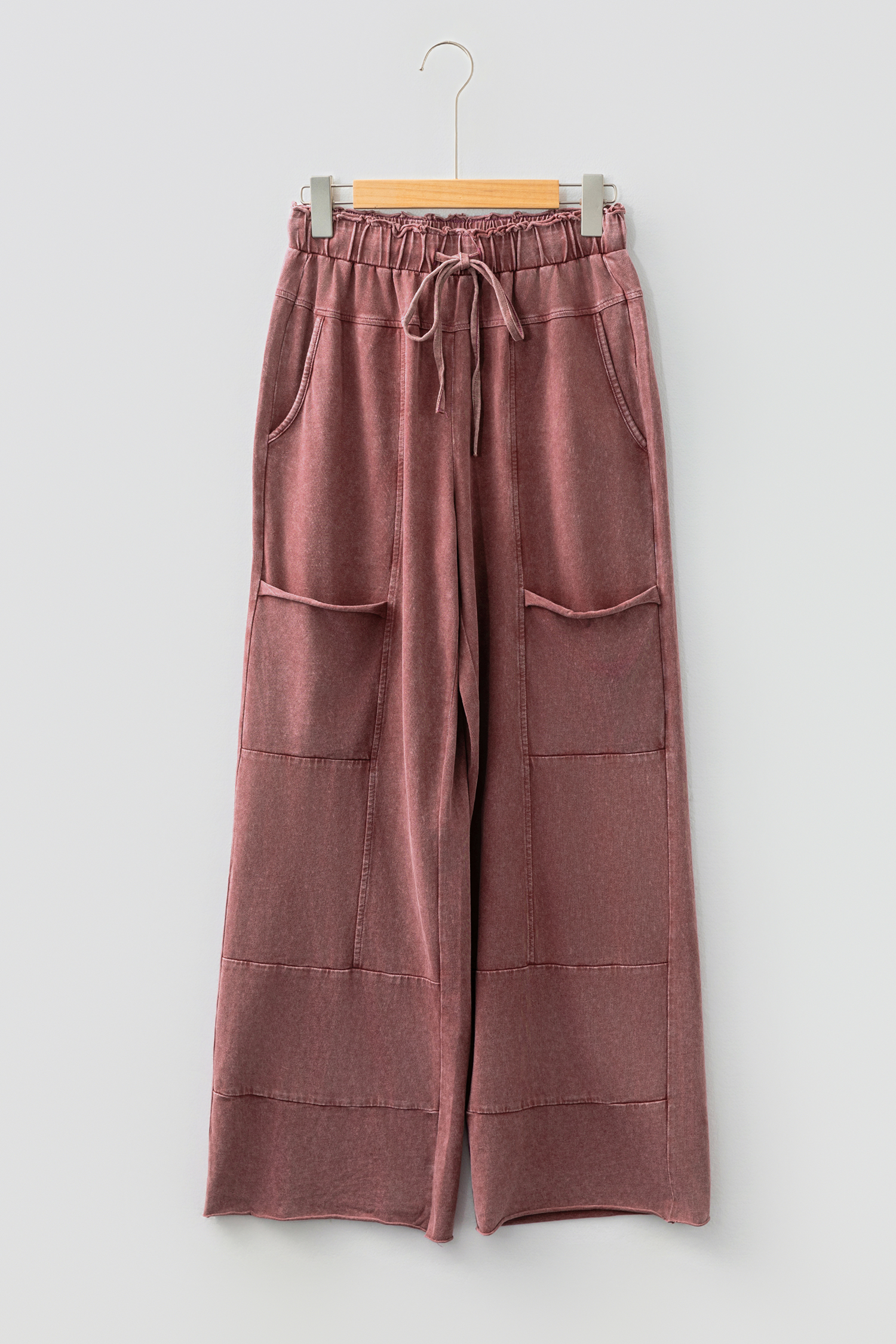 Lapis Mineral Wash Lace-up High Waist Raw Hem Patched Pocket Pants