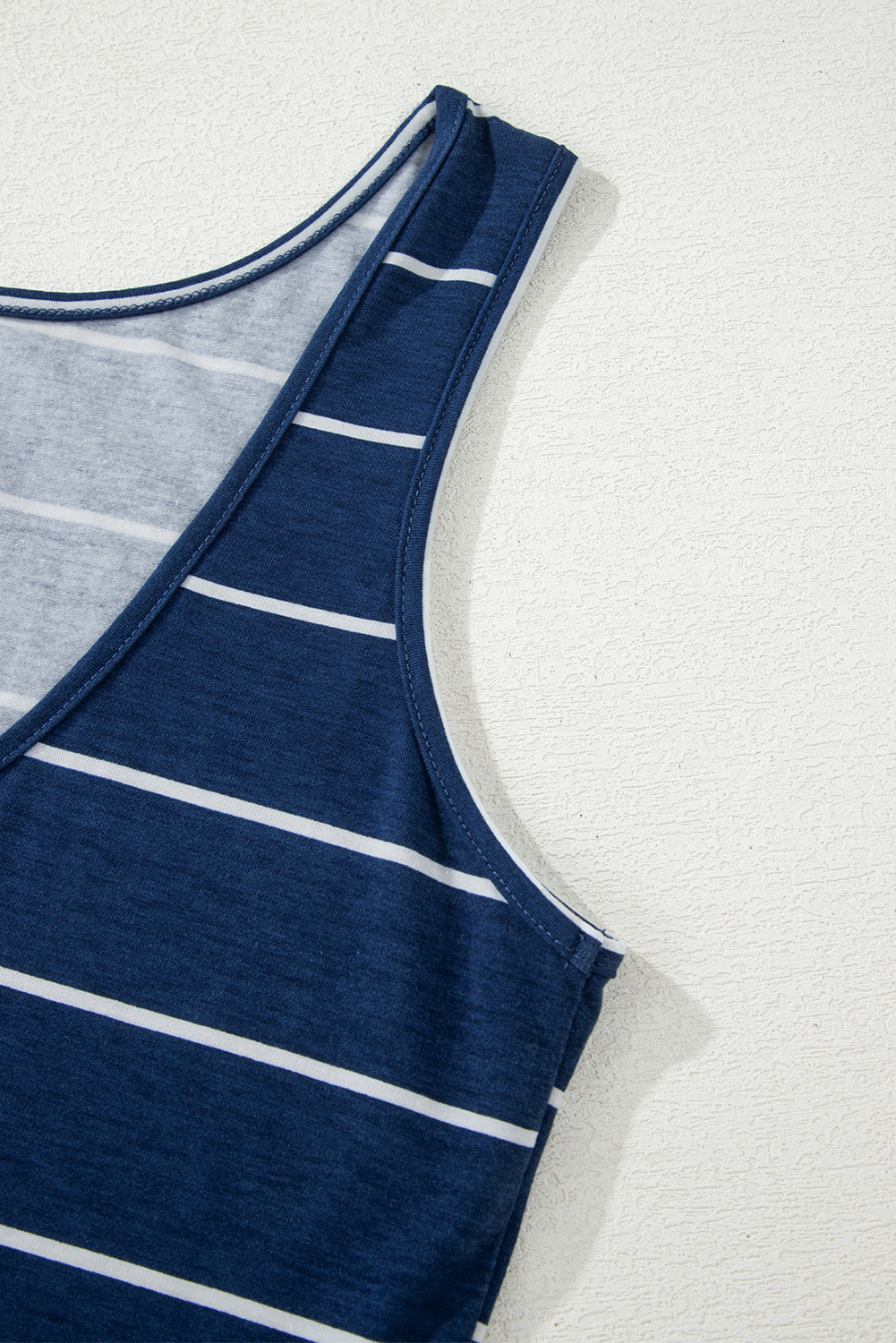 Blue Gray Stripe Print Open Back Sleeveless Maxi Dress with Slits