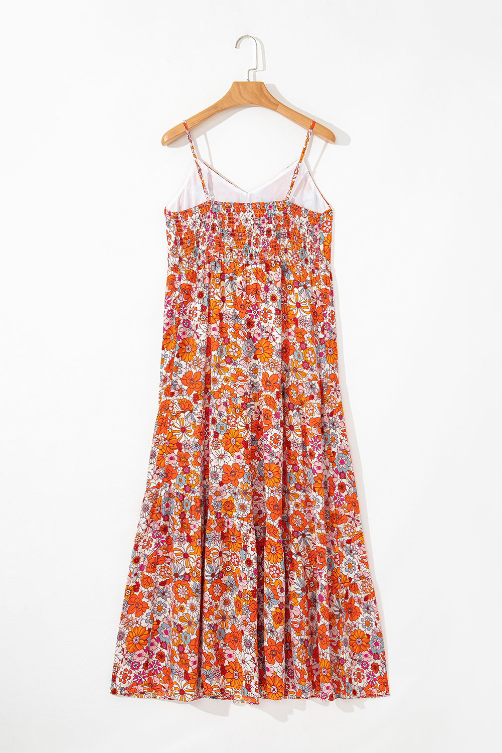 Red Boho Fashion Print Spaghetti Straps Drawstring Maxi Dress