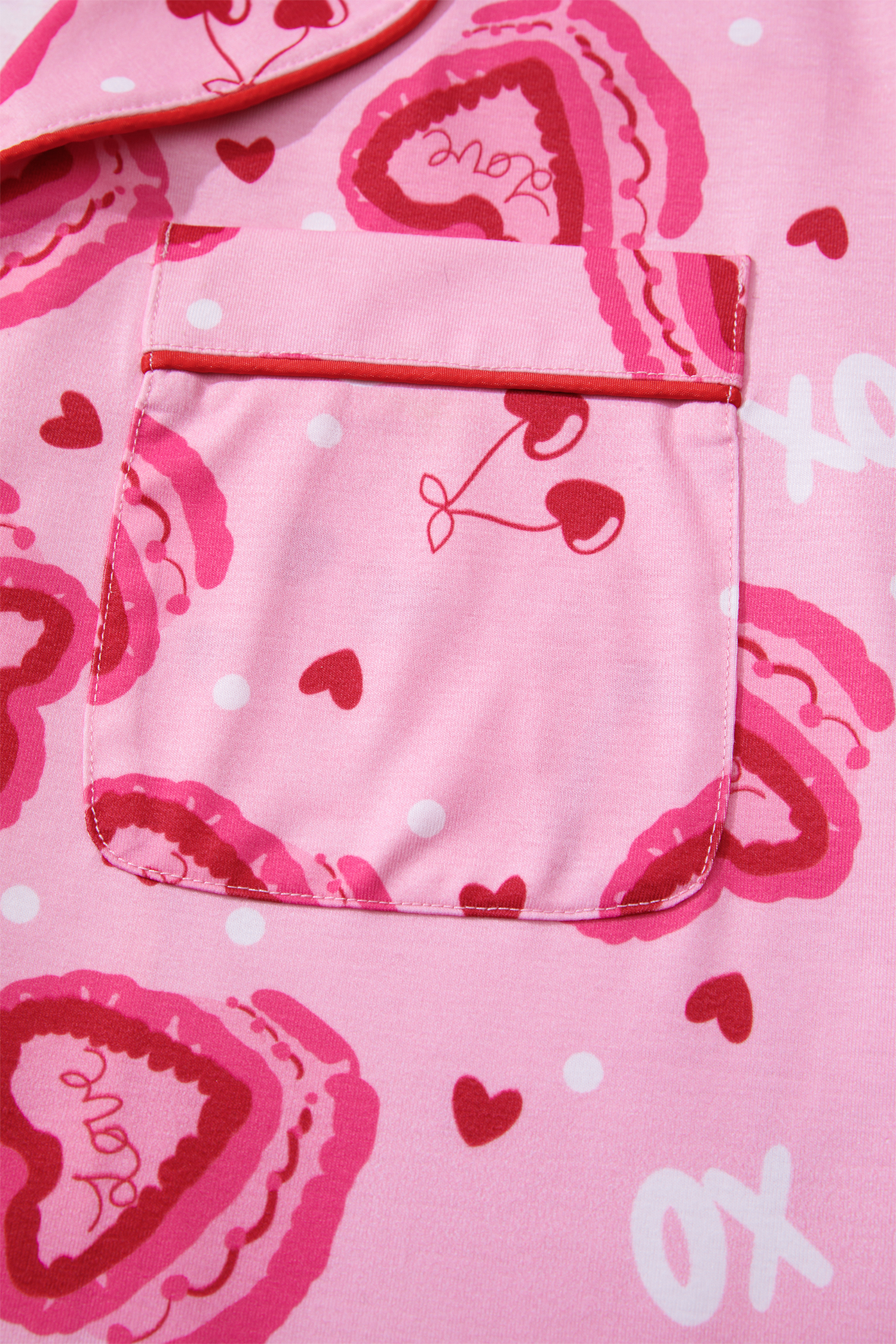 Pink Sweet Heart Cake Print Contrast Ruffle Trim Valentines 2pcs Pajama Set