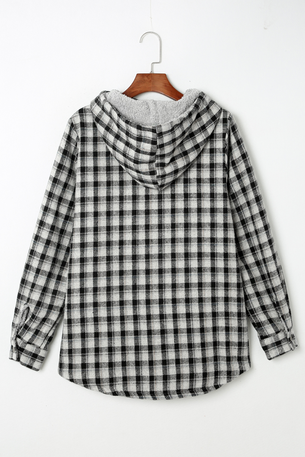 Black Plaid Pattern Sherpa Lined Hooded Shacket