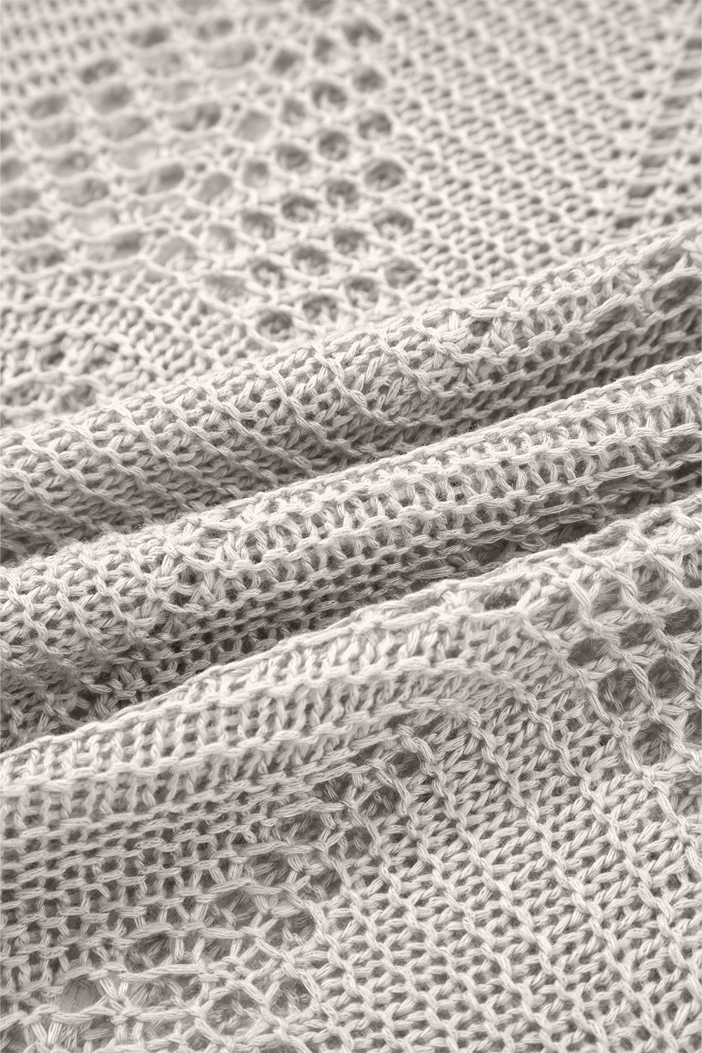 Navy Blue Hollow Out Knit 7/8 Sleeve Casual Sweater