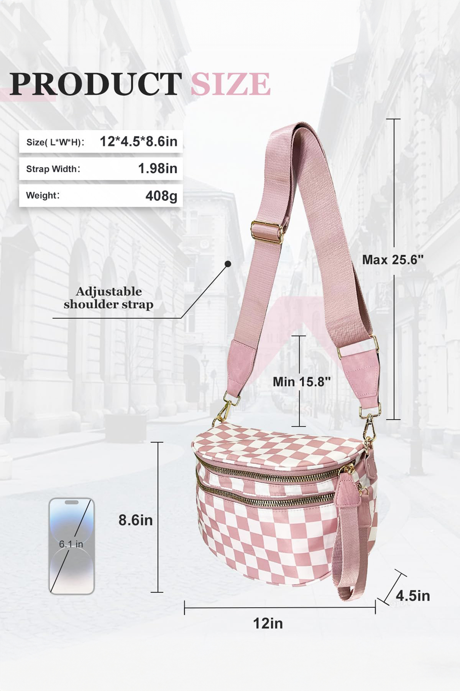 Jungle Green Double Zip Crescent Shape Adjustable Sling Bag