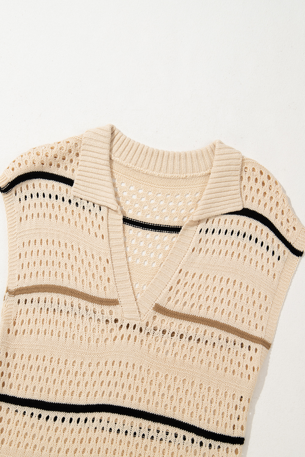 Apricot Beach Eyelet Crochet Knit Striped Detail Polo Tee Dress