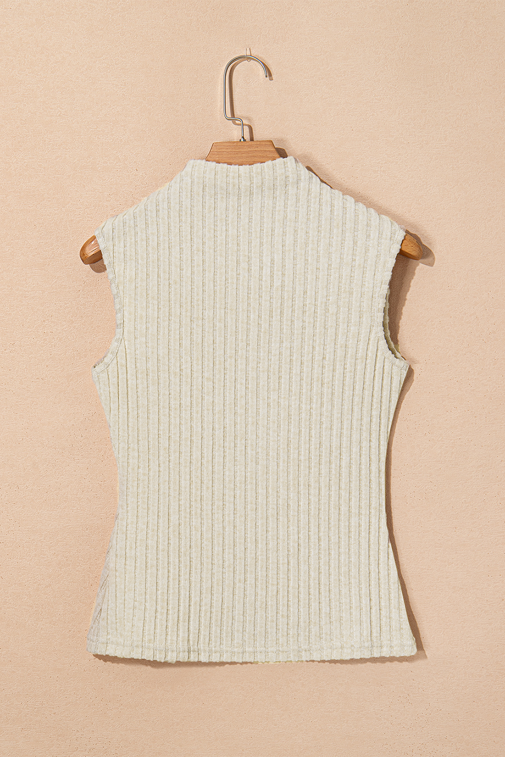 Apricot Ribbed Knit Mock Neck Tank Top