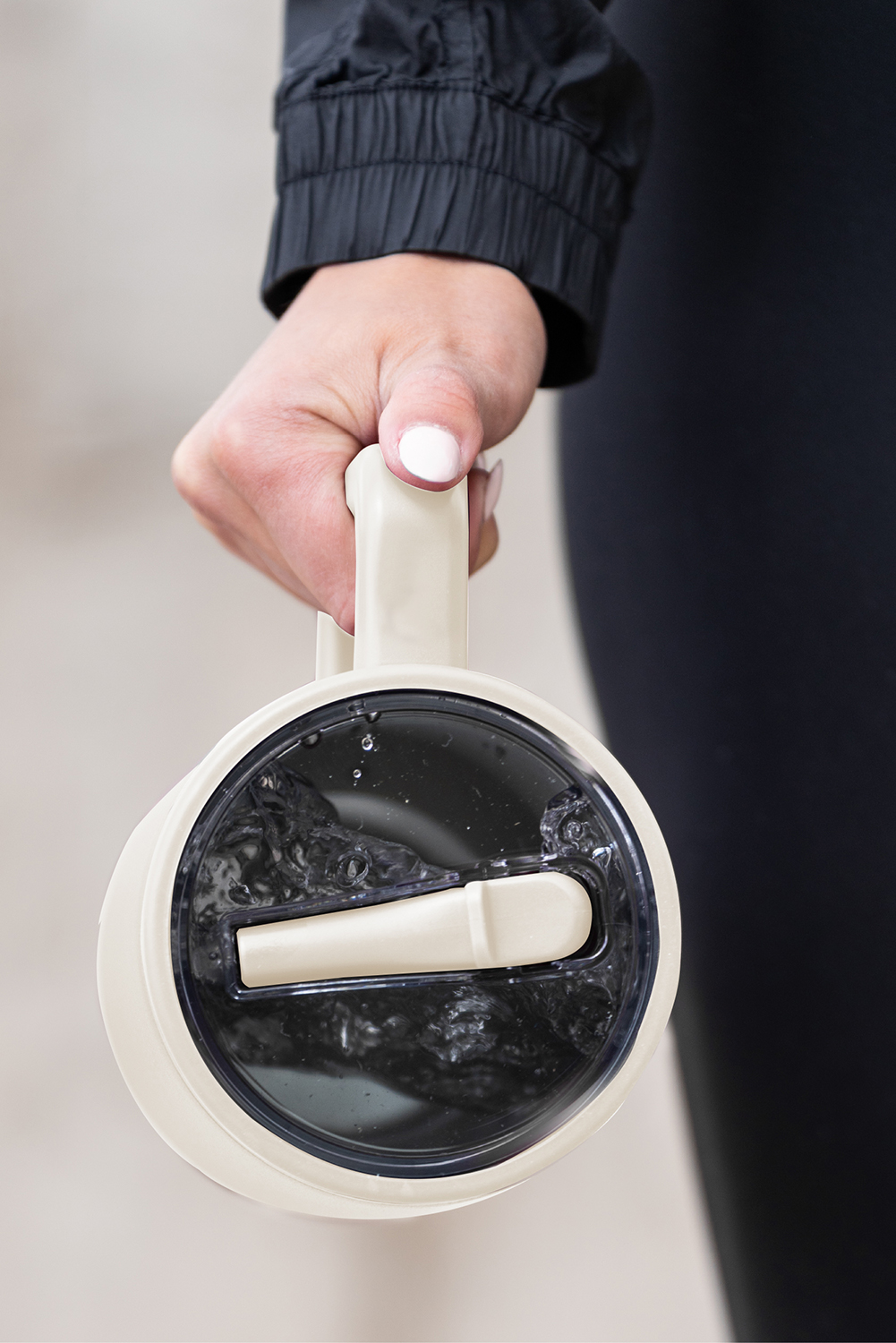 White Frosted Stainless Handle Large Vacuum Cup with Straw 40oz