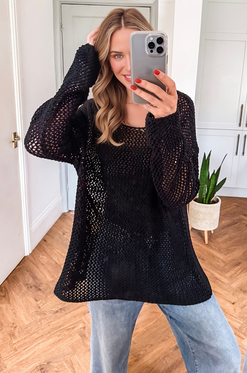 Coral Crochet Hollow-out Jumper Top Sweater