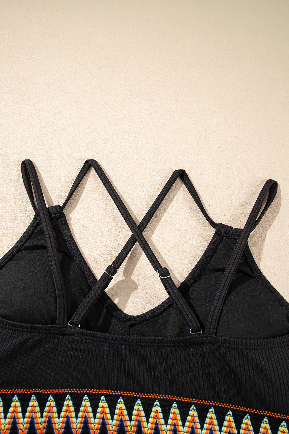 Sky Blue Ribbed Knit Tribal Contrast Detail 2pcs High Waist Swimsuit