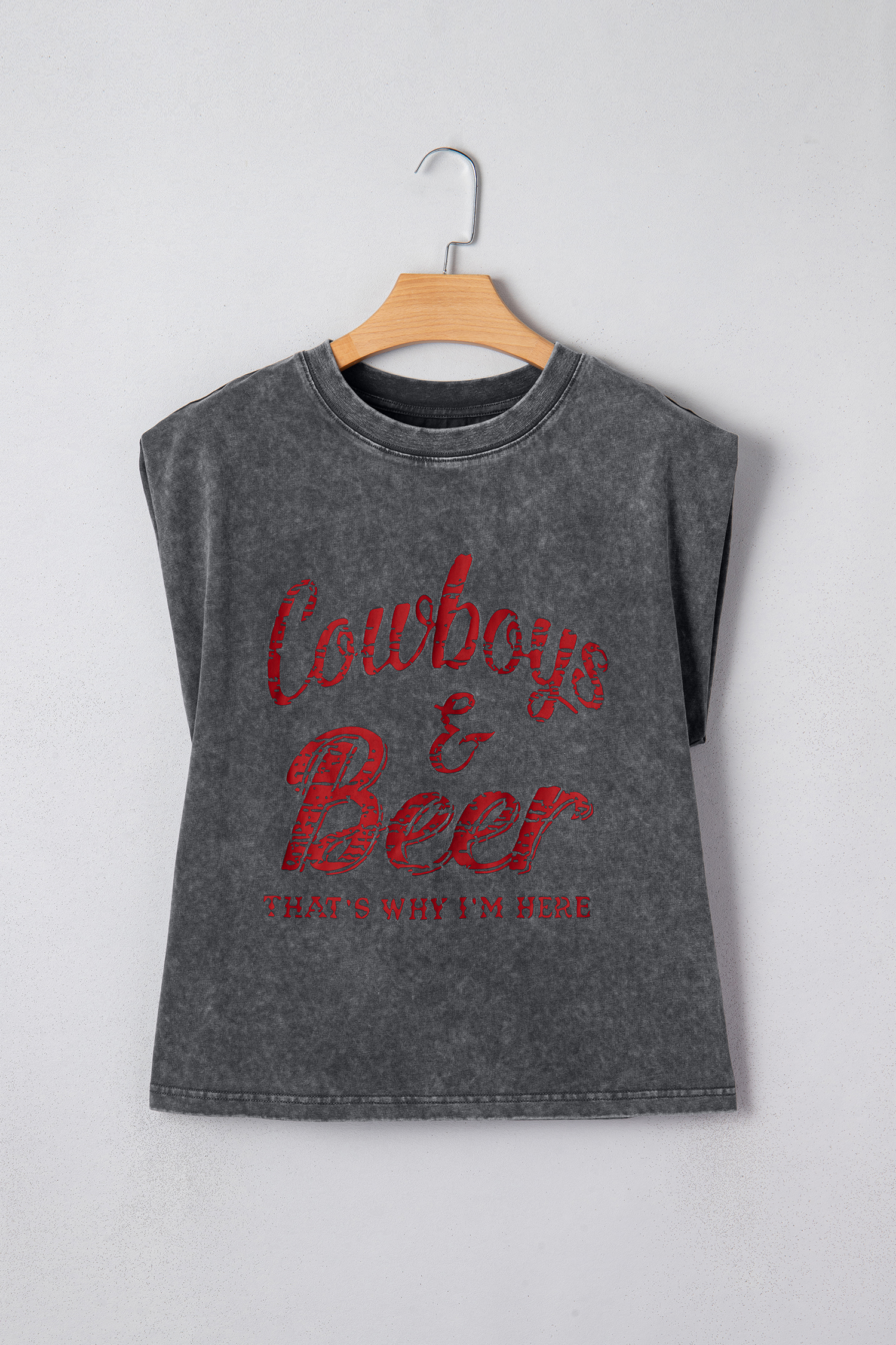 Smoke Gray Cowboy & Beer Western Graphic Mineral Wash Tank Top