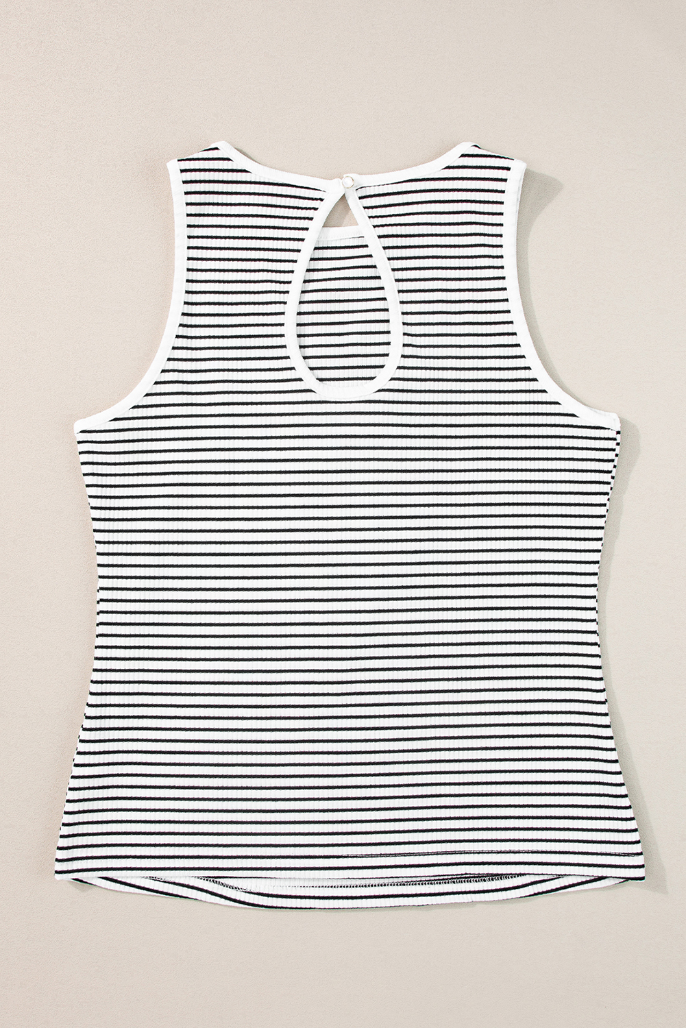 Black Striped Print Ribbed Knit Sleeveless Top