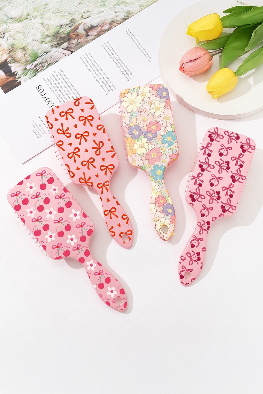 Peach Blossom Flower Print Large Paddle Air Cushion Comb