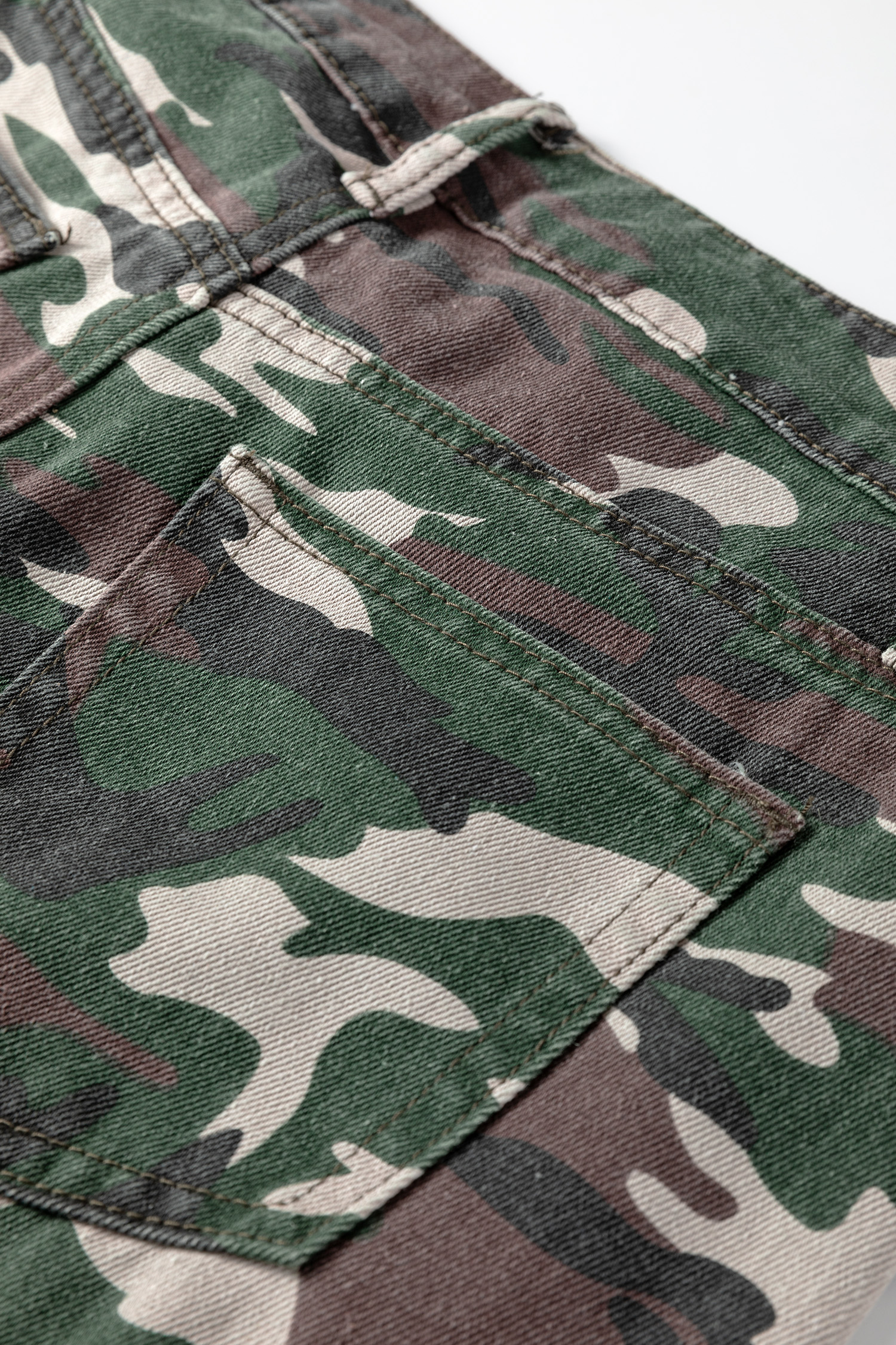 Green Camo Denim Cargo Wide Leg Pants