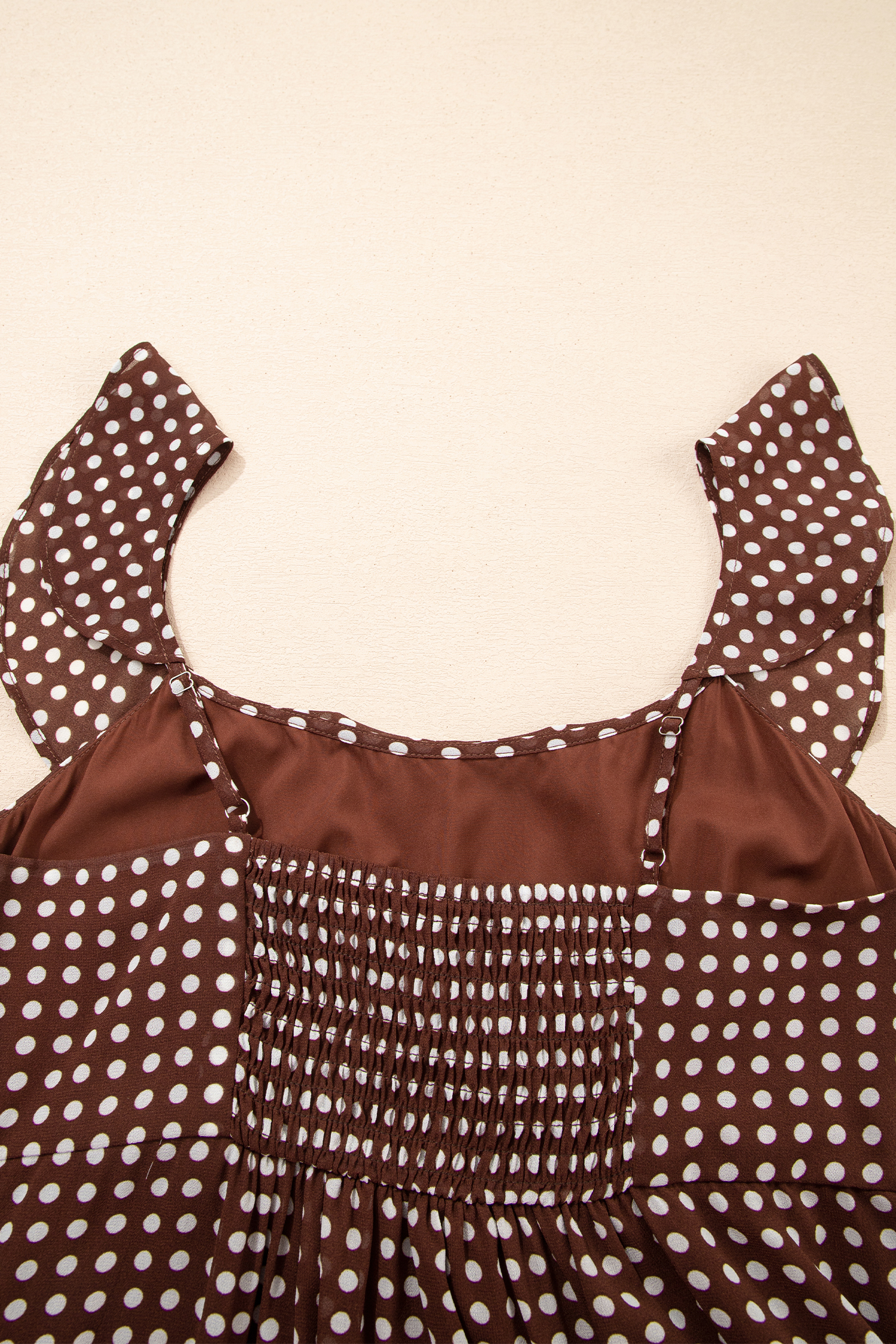 Coffee Polka Dot Print Backless Ruffled Tiered Maxi Dress